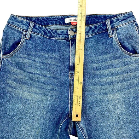 Arula High-Rise Jeans Sz 10 Blue Distressed Split Flare Leg Smart Casual Denim - Picture 11 of 15